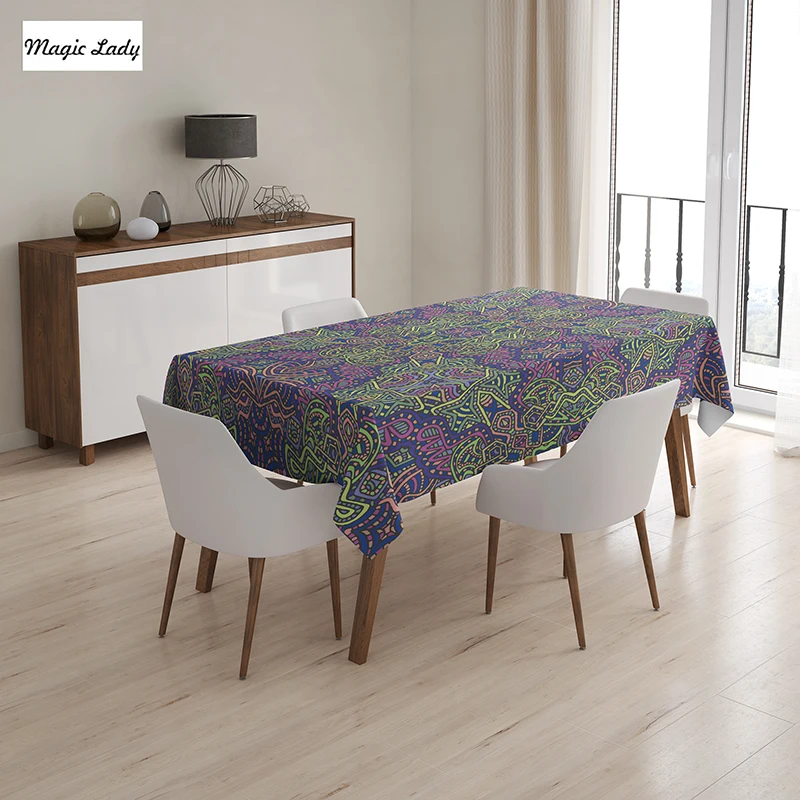 Large Table Cloth Fractal Pattern Tribal Art Modern Mandala Bohemian Decoration Hippie Purple Green 145x120 cm / 145x180 |