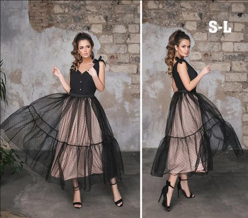 Юбка женская гофрированная из тюля в горошек специальный дизайн любой цвет