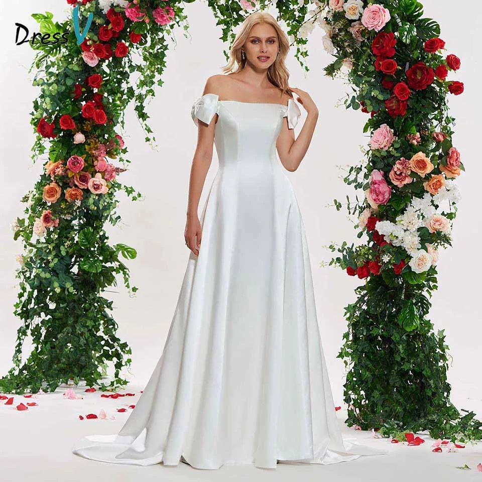 Платье Свадебное ТРАПЕЦИЕВИДНОЕ с открытыми плечами бантом и шлейфом | Свадьбы