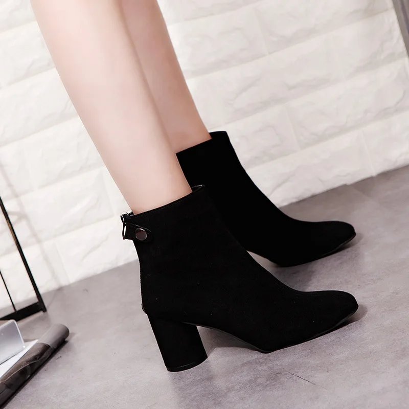 HIZCINTH 2017 Winter Women's Boots Round Head High Heels Short Pink Color Fashion Ankle Suede Shoes B | Обувь