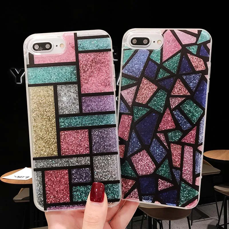 Luxury Fashion Colorful Shape Pattern Bling Glitter Liquid Quicksand Soft TPU Phone Case Cover For iPhone XR XS Max X 6 6s 7 8P |