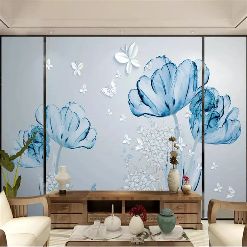 Трехмерный цветок 3d трехмерный синий фон Стена на заказ большой фотообои 3D фото