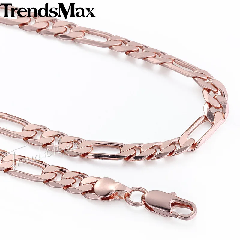 Trendsmax мм 6 Ожерелье для мужчин 585 розовое золото ожерелье Фигаро Цепь 2018 Модные