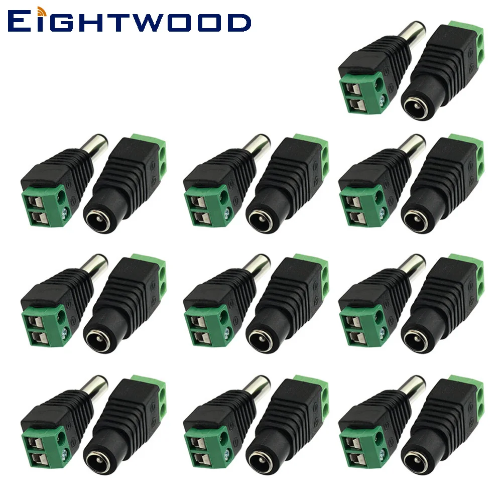 Eightwood 10 шт. мужской + женский 12 В 2 1*5 5 мм DC разъем питания RF коаксиальный адаптера