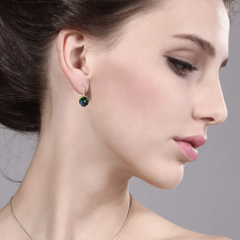 4.00 Ct Round Green Mystic Topaz 14K Yellow Gold Earrings | Украшения и аксессуары