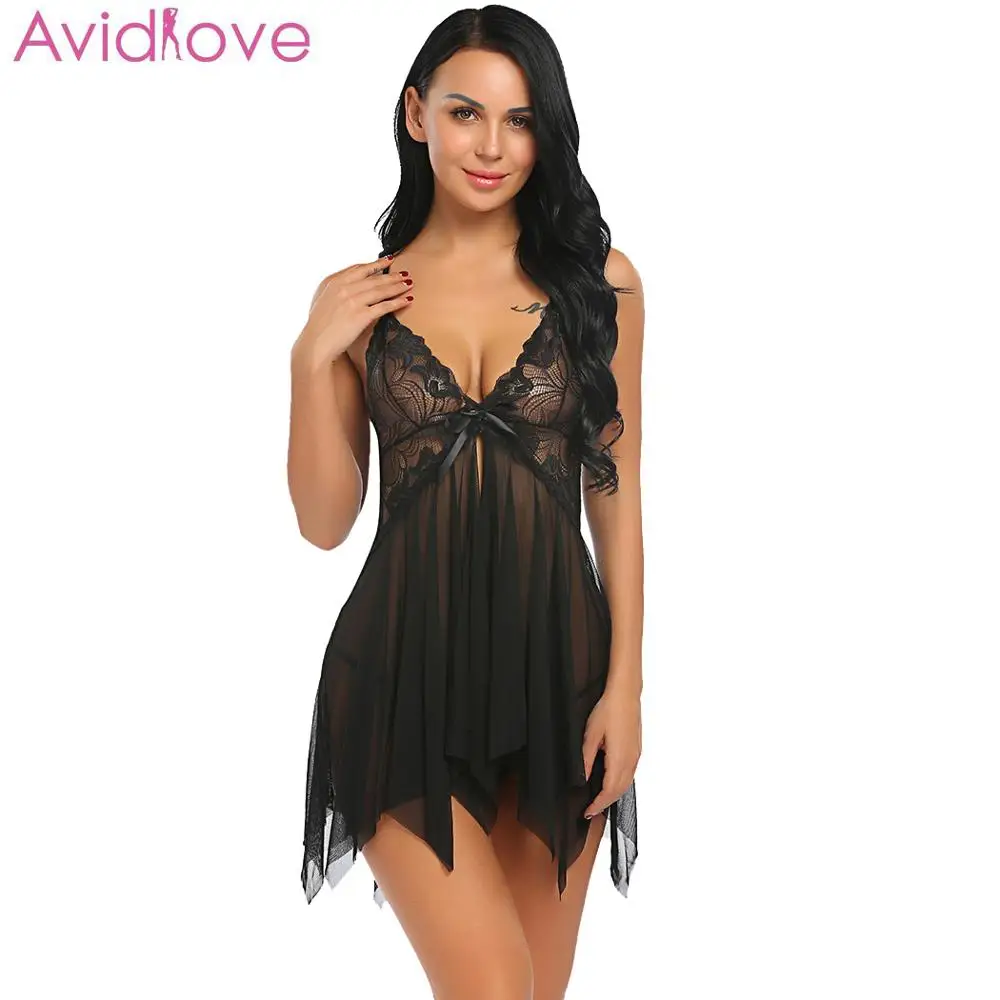 Женские эротические костюмы сексуальное Сетчатое женское белье Babydoll открытая передняя Цветочная кружевная Лоскутная ночная рубашка с стрингами экзотическое ночное белье Cos