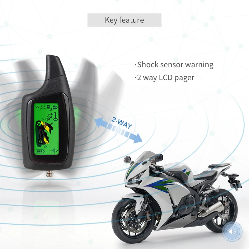 Универсальный двухсторонний комплект сигнализации мотоцикла с 2 ЖК