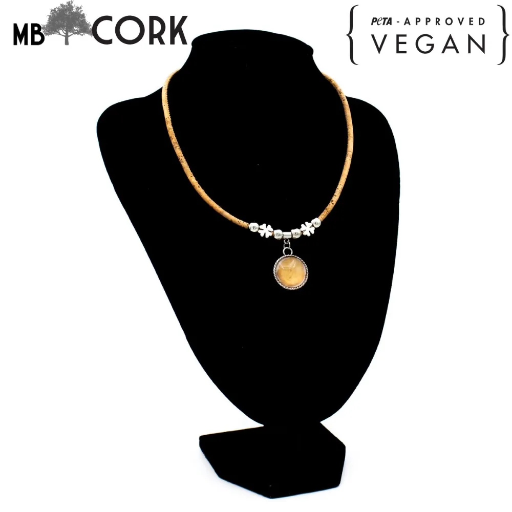Украшения cork ожерелье из пробки для женщин Натуральная пробка с Португалия желтый узор ручной работы оригинальные женские ожерелья N-172-D