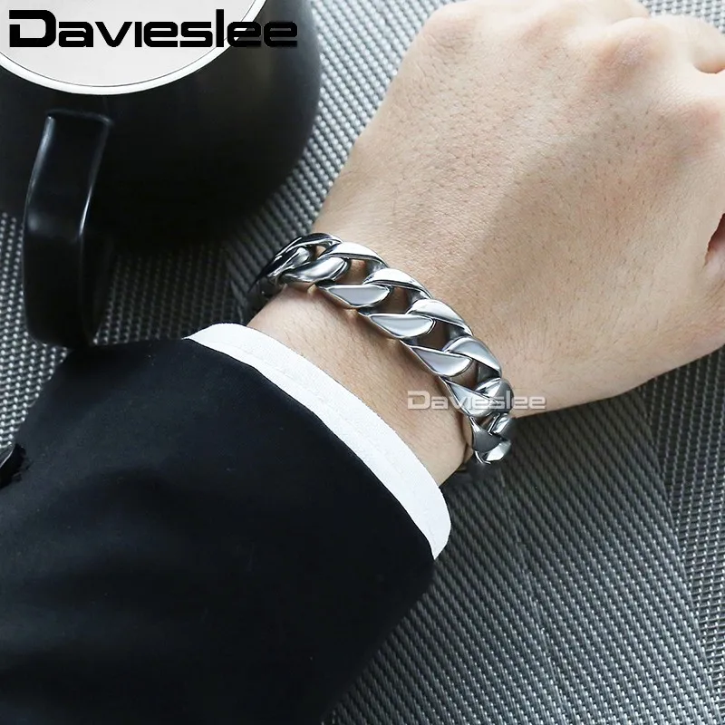 Мужской браслет из нержавеющей стали Davieslee 15 мм 316L для мужчин золотой серебристый