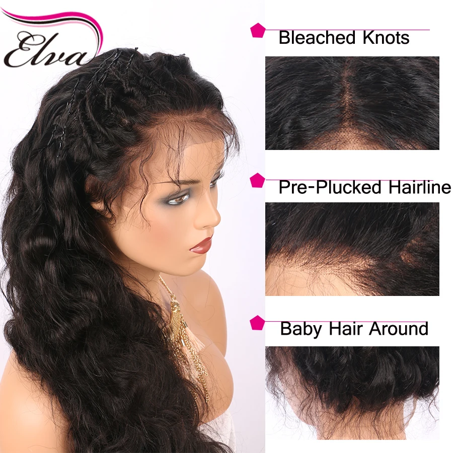 Волосы ELVA волна воды 360 синтетический фронтальный парик предварительно сорвал с