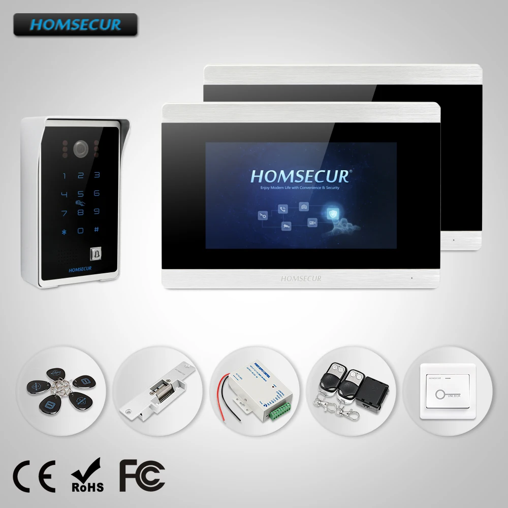 HOMSECUR 7 &quotВидеодомофон Система Электрический Замок Удар в комплекте 800TVL ИК Ночное