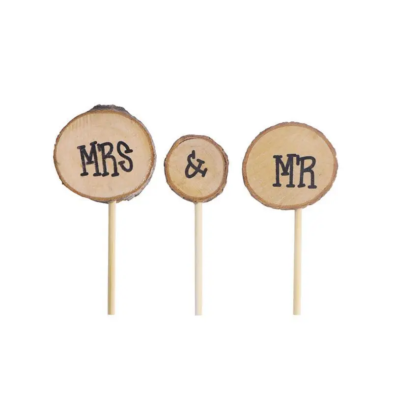 3 шт. MR &amp миссис натуральное дерево Стиль торт фигурки жениха и невесты Для