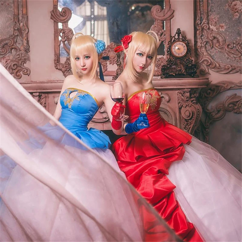 FATE/ZERO TYPE MOON Saber Nero костюм для косплея женское платье на 10 ю годовщину сине красное