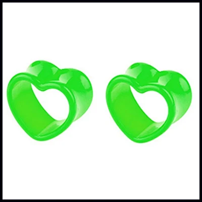 Green BOG-1Pair акриловая Ушная вилка сердце тоннели для пирсинга красочные Ушные Тоннели ушные измерительные приборы пирсинг тела ювелирные изделия 4 мм-12 мм - Окраска металла: Green