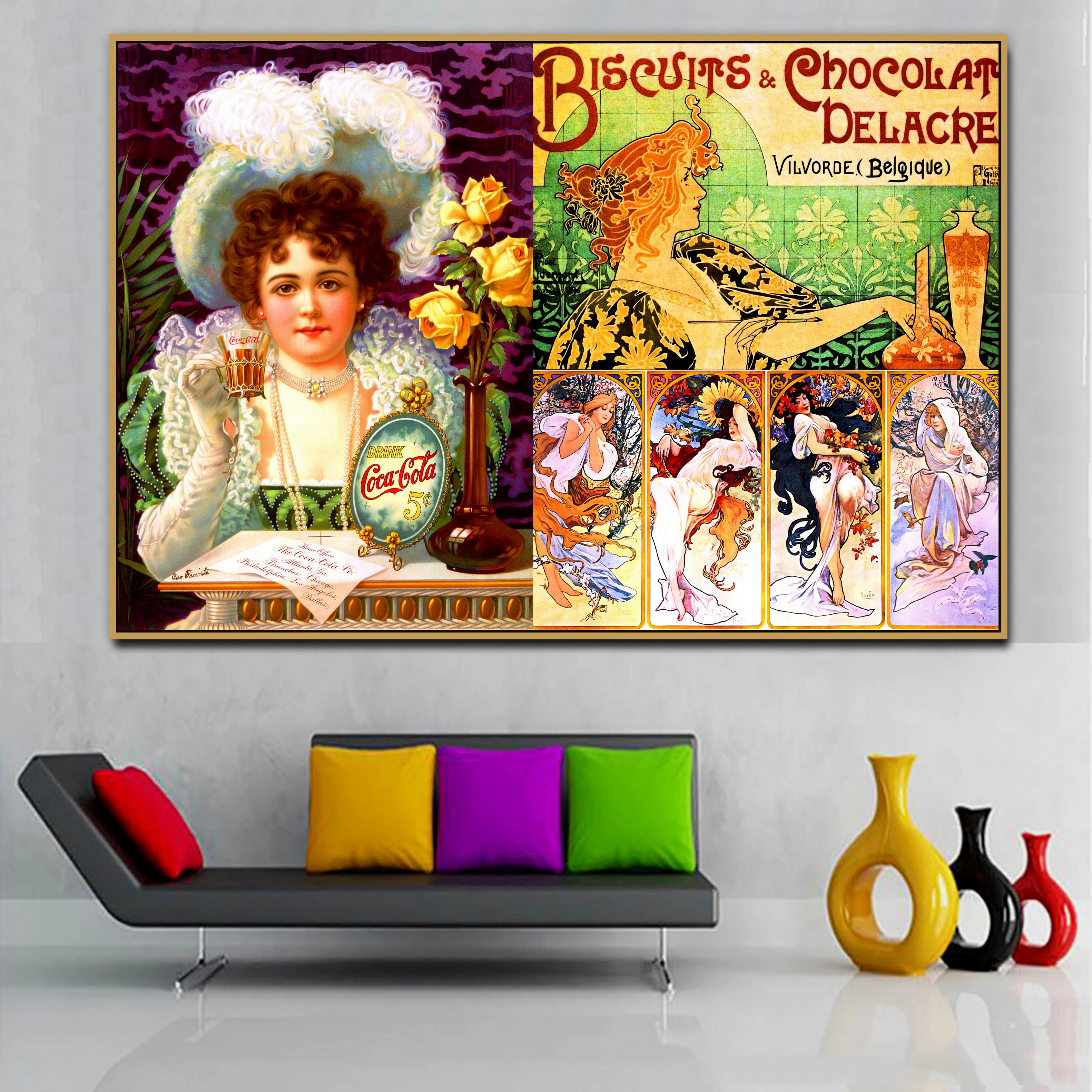 Печенье и Chocolat старое Ретро реклама винтажные плакаты мотив фотоколлаж холст