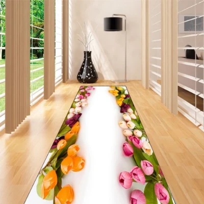 Еще желтый розовый крем тюльпаны зеленые листья 3d принт нескользящие микрофибры