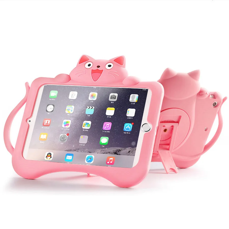 pink-cat Детский противоударный чехол для iPad 9,7 A1893 A1954 A1822 A1823 безопасный силиконовый мягкий чехол для планшета с изображением животных - Цвет: pink-cat