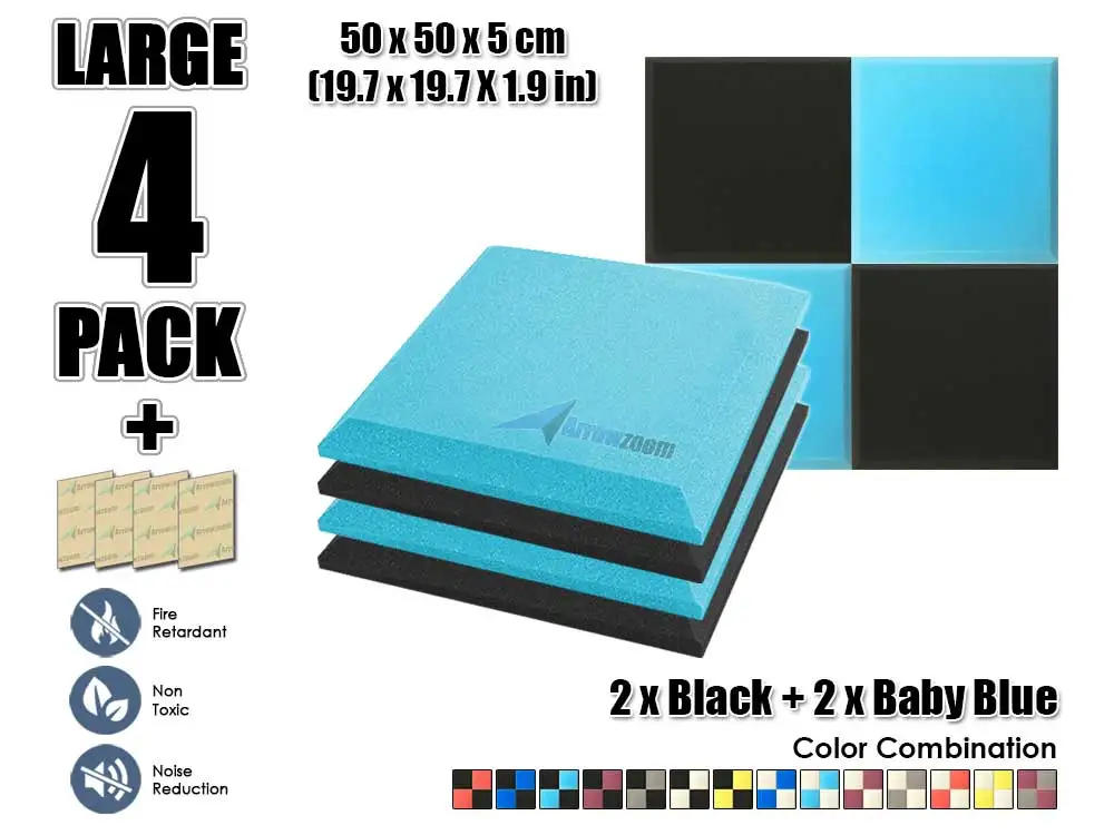 Black and Baby Blue Arrowzoom 4 шт. 19," x 19,7" x 1," Цветная комбинация плоская коническая плитка студия Звукопоглощающая Панель акустическая обработка пены - Цвет: Black and Baby Blue