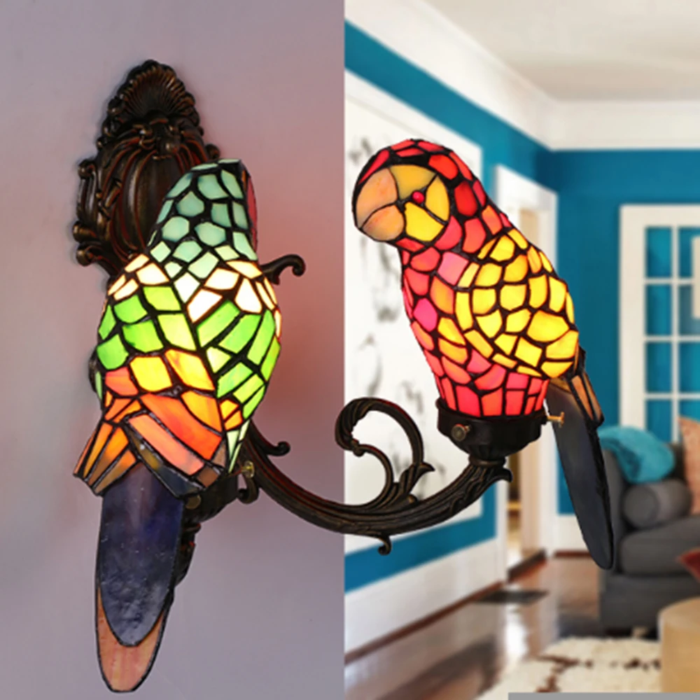 macaw bird wall lamp stained glass light for foyer | Освещение