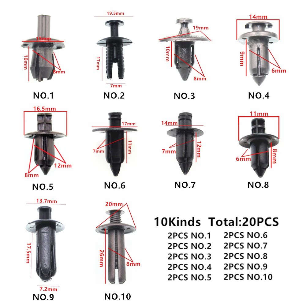 20 шт. смешанные Универсальные пластиковые крепежные заклепки с отверстиями 5 мм 6
