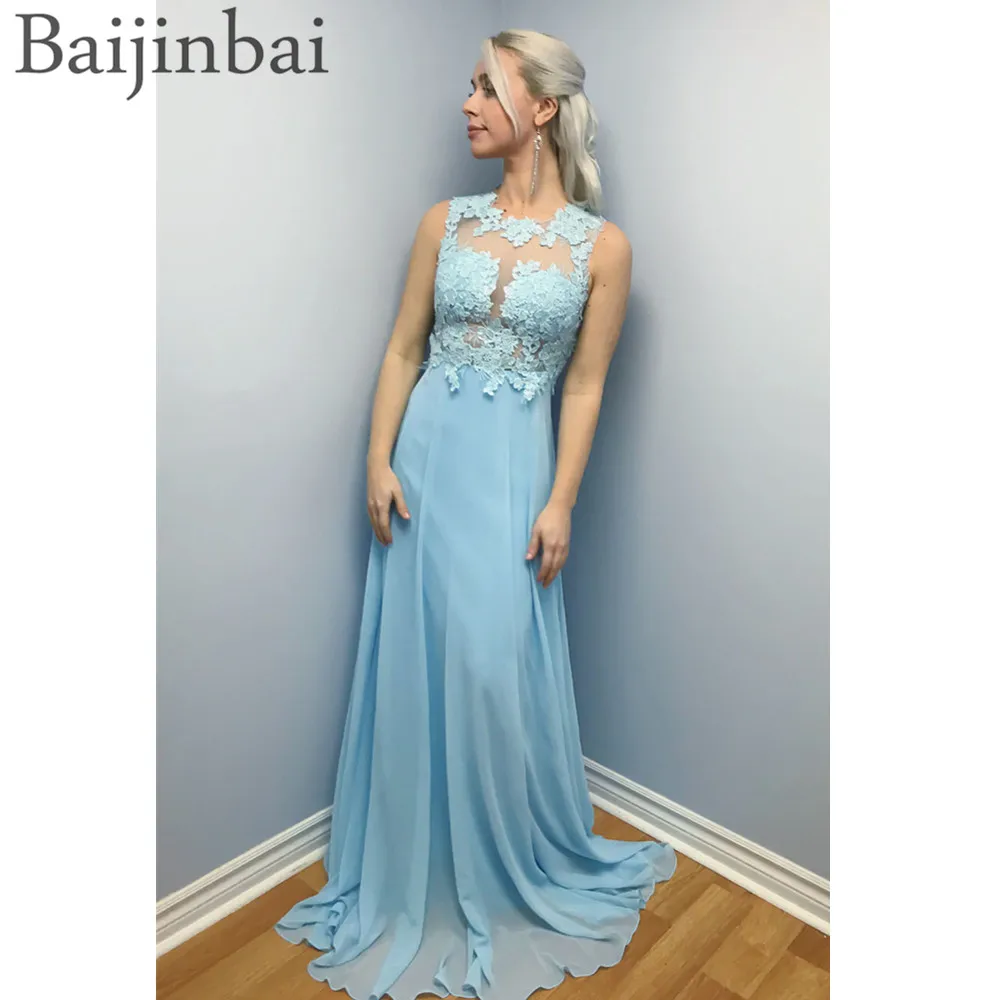 Baijinbai Элегантные линии шифон Длинные платья для выпускного вечера синий