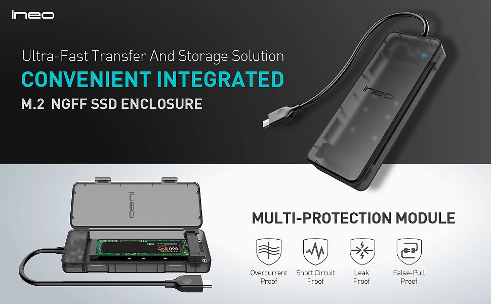 Ineo M.2 NGFF чехол для SSD без инструментов корпус для USB C 3,1 Gen 2 type-C to M.2 SATA AHCI NGFF SSD Caddy [C2575 NGFF]