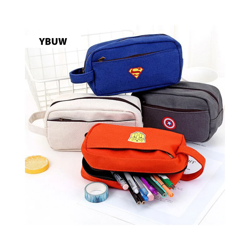 Холщовые пеналы с супергероями футляры для карандашей открытой боковой молнией