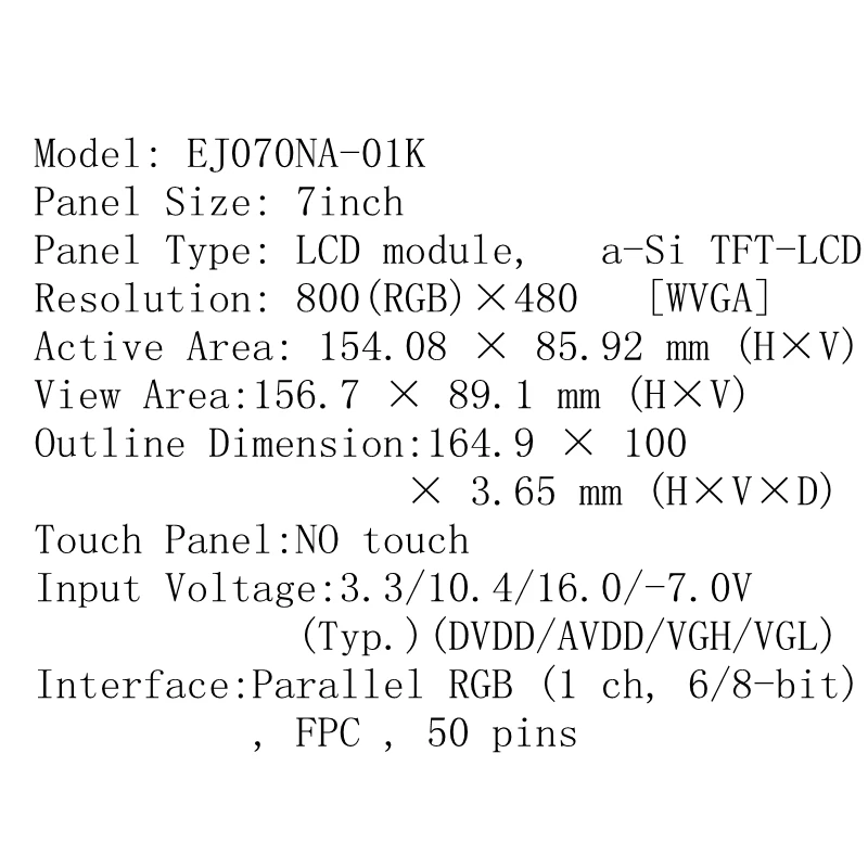 

For Chimei Innolux 7inch LCD Screen Display Panel EJ070NA-01K Replacement