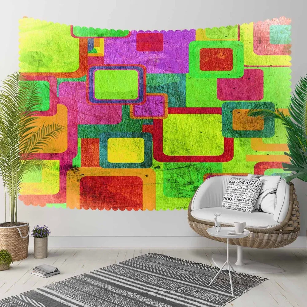 Else Phosphorous Color Green Red Purple Yellow Cubes 3D Print Decorative Hippi Bohemian Wall Hanging Landscape Tapestry Art | Дом и сад