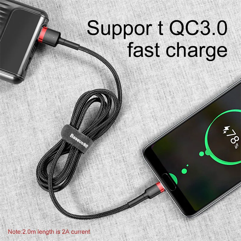 Baseus Тип usb C кабель для samsung Galaxy Note 9 S9 S8 плюс Quick Charge QC3.0 USB Быстрая зарядка зарядное