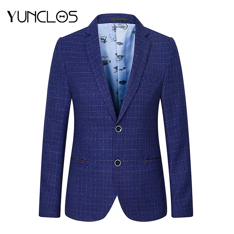 YUNCLOS новый мужской костюм Блейзер модный приталенный на пуговицах в клетку