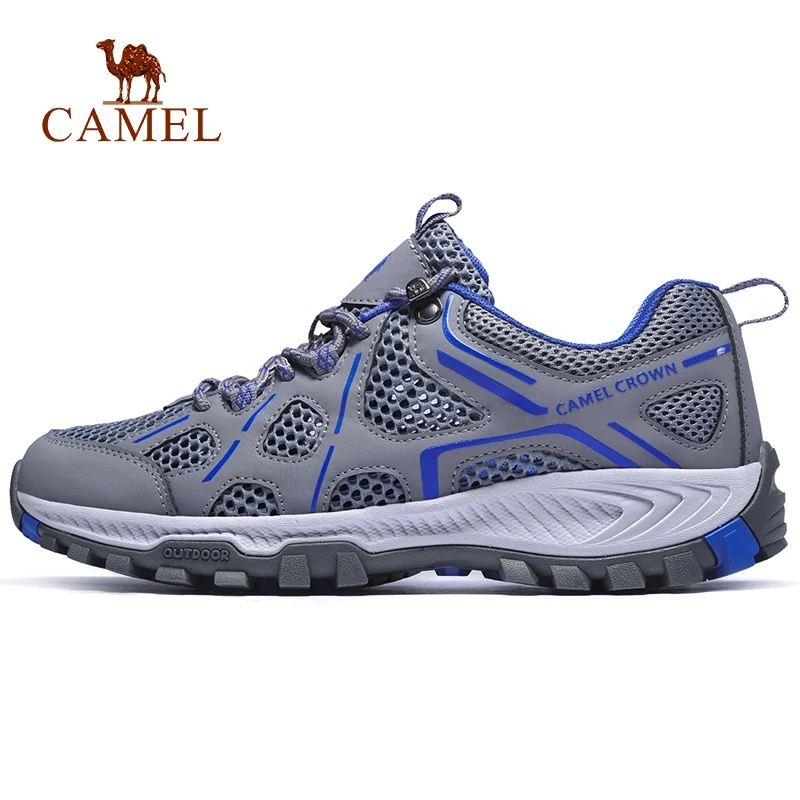 K912303895-Gray-M CAMEL/Новинка; уличные воздухопроницаемые кроссовки для мужчин; походная обувь; сезон лето-осень; нескользящая прочная Мужская походная обувь; ; большие размеры - Цвет: K912303895-Gray-M