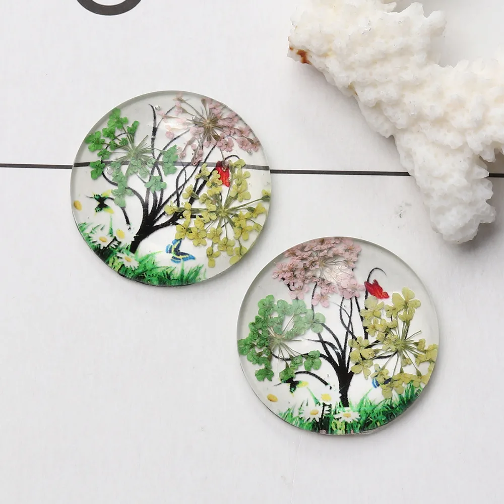 DoreenBeads стекло и сушеный цветок купольное уплотнение круглый кабошон Flatback