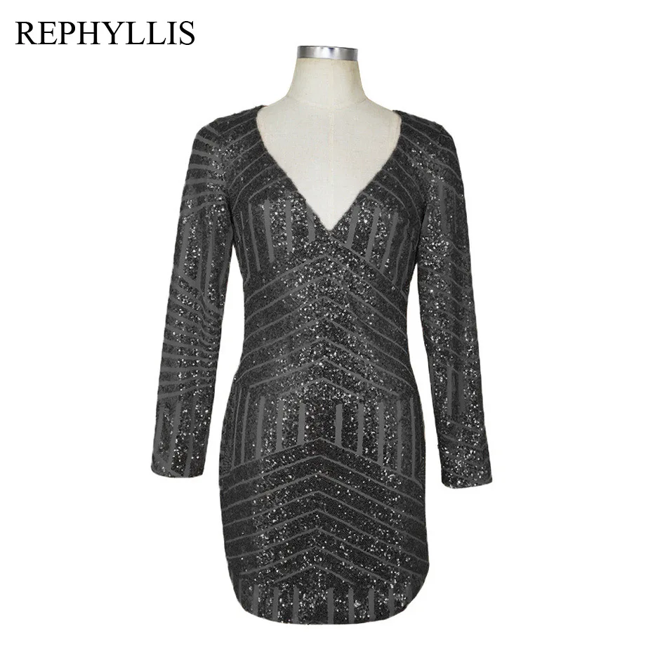 REPHYLLIS для женщин с длинным рукавом v-образный вырез блестками сексуальные
