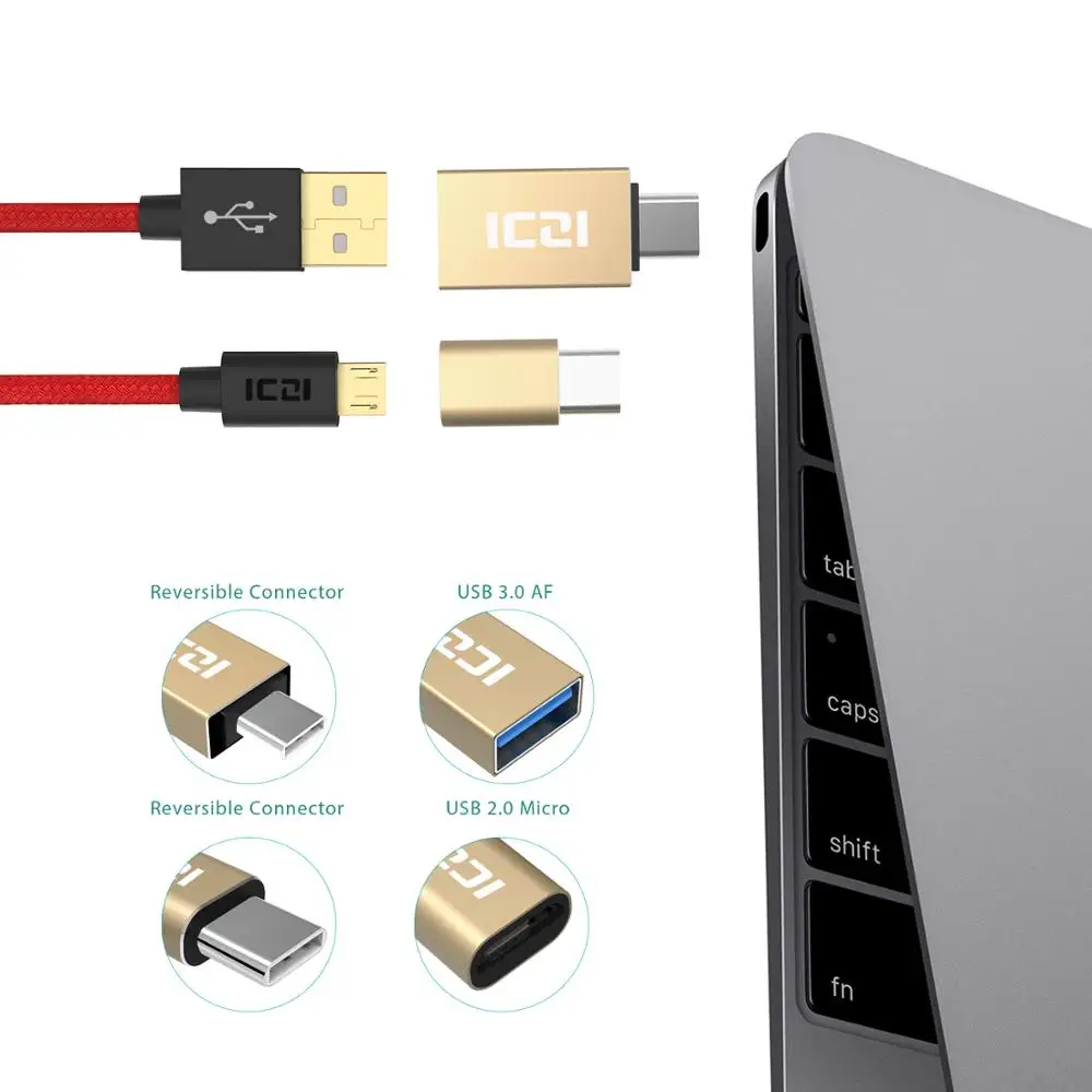 ICZI OTG type C к Micro USB адаптер+ type C к USB 3,0 конвертер Thunderbolt 3 для Macbook Pro samsung S10 One plus Xiaomi