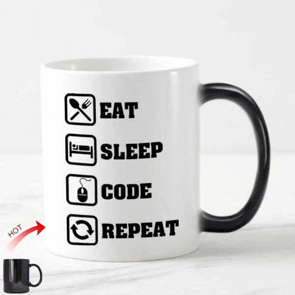 Новинка, Humor, функция спящего кода, Повтор детской забавной коды, компьютерная Инженерная пивная кружка, чайные чашки, термочувствительные подарки, 11 унций