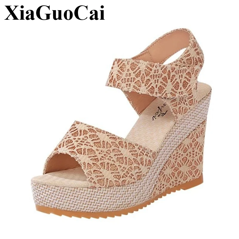 New Women Sandals Summer Shoes Wedges Heels Peep Toe Pumps with Platform Stylish Sexy Elegant Female Leisure Anti-skid | Обувь