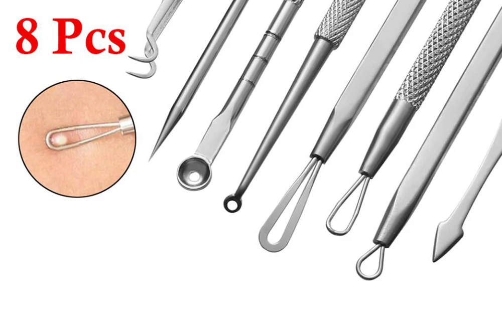 Rangale 8 Pcs Stainless Steel Blackhead Extractor Remover Tool Kit Pimple Blemish Comedone Set Acne Clip |
