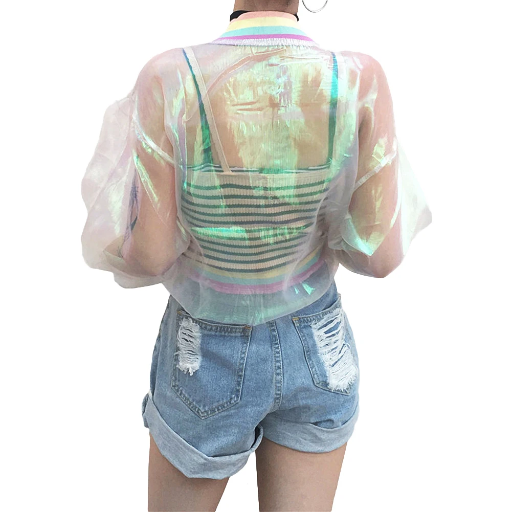 

Iridescent Transparent Jacket Holography Rainbow Sheer Tumblr Grunge 90s Fashion