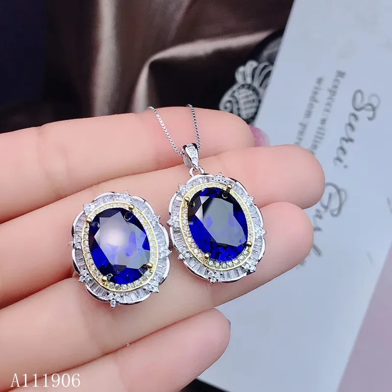 

KJJEAXCMY Fine Jewelry 925 sterling silver inlaid natural sapphire female ring necklace pendant set support review