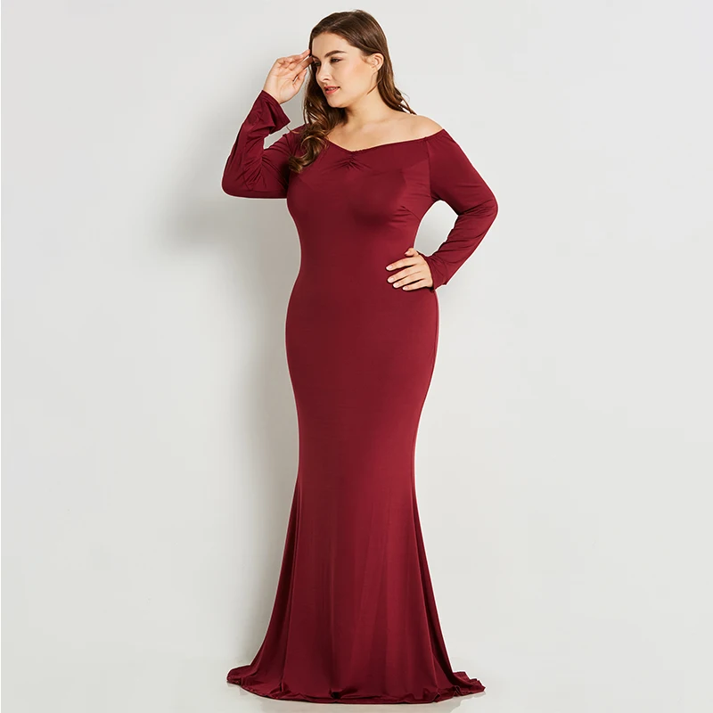 Платье размера плюс женское большого элегантное v образный вырез длинный рукав