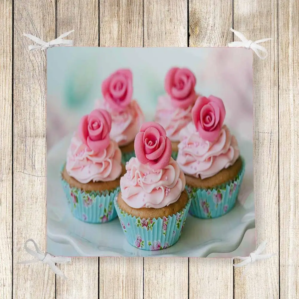 Еще синяя чашка с пирожными розовые конфетные милые Квадратные подушки для стула