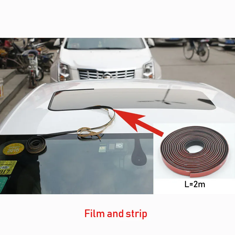 Film and strip CHIZIYO 79X38 см поддельные люк черный автомобиль наклейка на крышу автомобиля имитация пленка для прозрачной крыши край полосы дополнительно - Название цвета: Film and strip
