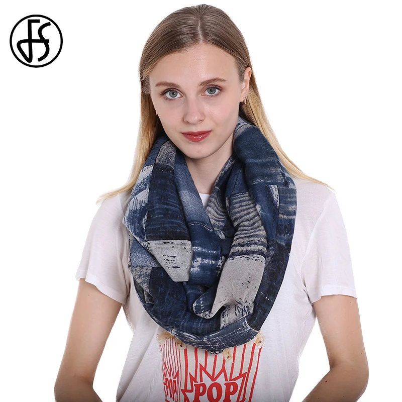 

FS Winter Scarves For Women Geometric Print Voile Infinity Collar Ring Neck Warm Scarf Plaid Brand Scarves Echarpe Feminine