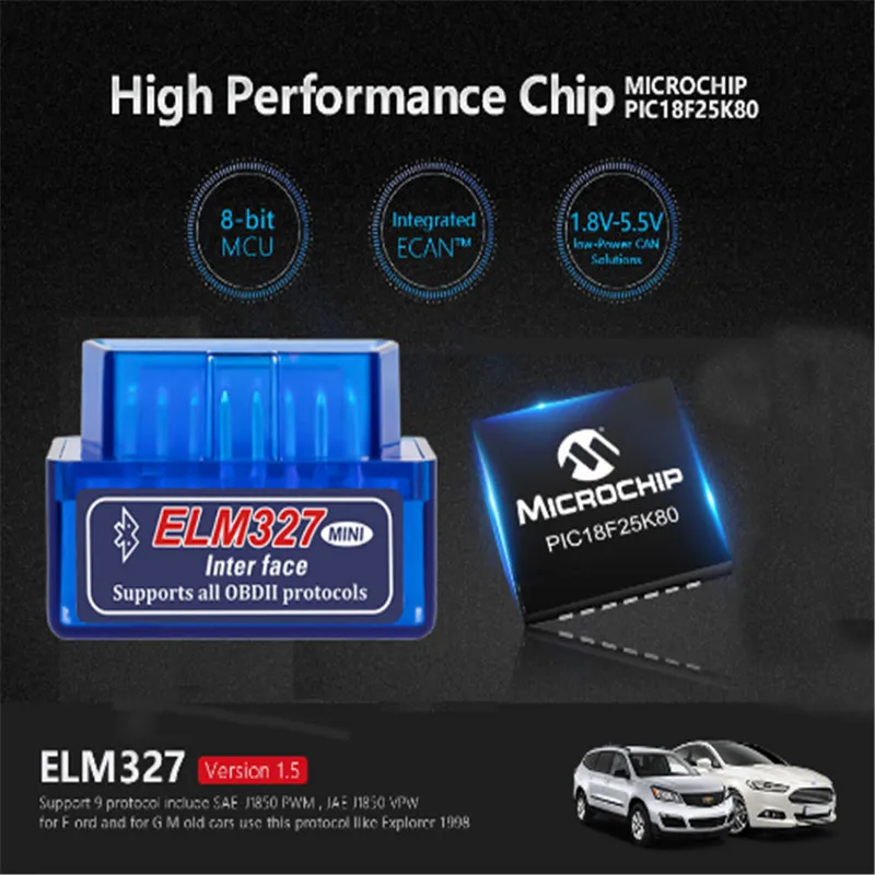 Высочайшего качества, Super Mini ELM327 Bluetooth, прошивка V1.5 с Pic1825K80 ЧИПом Obd2 диагностический прибор ELM 327 V1.5 с переключателем