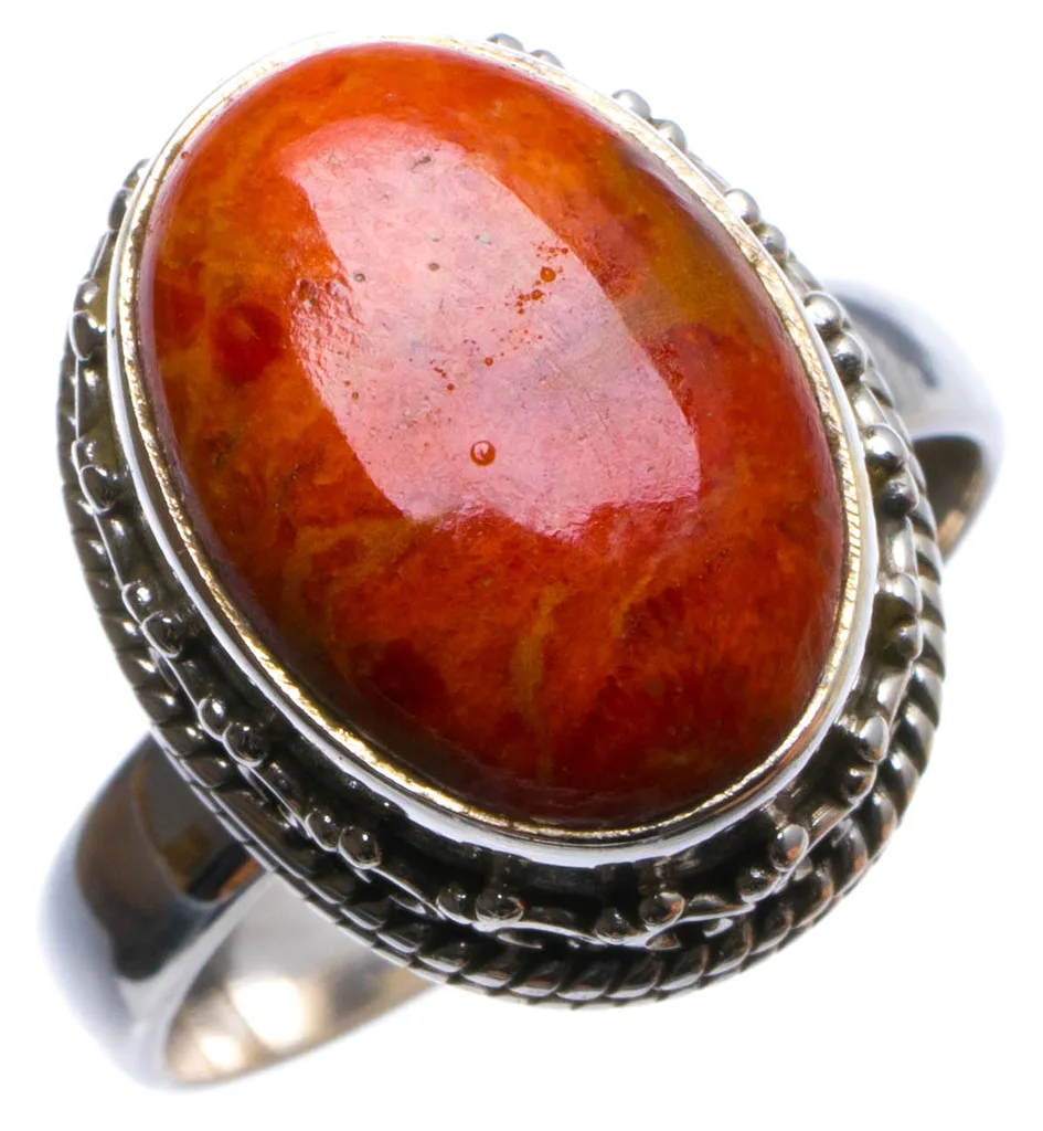 Stargems (TM) Натуральный Коралл ручной работы уникальный кольцо стерлингового
