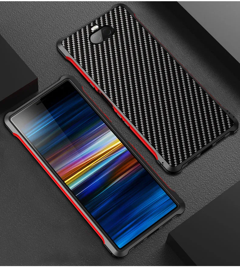 Conelz Case for Sony Xperia 10 Cover Aluminum Alloy Bumper Carbon Fiber TPU Protective Shell For | Мобильные телефоны и