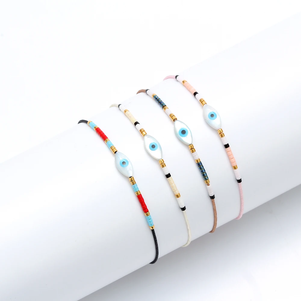 MEIBEADS Evil Eye MIYUKI бусы Подвеска в виде ракушки веревочный плетеный браслет браслеты черный розовый цвет для женщин пляжный браслет ювелирные изделия