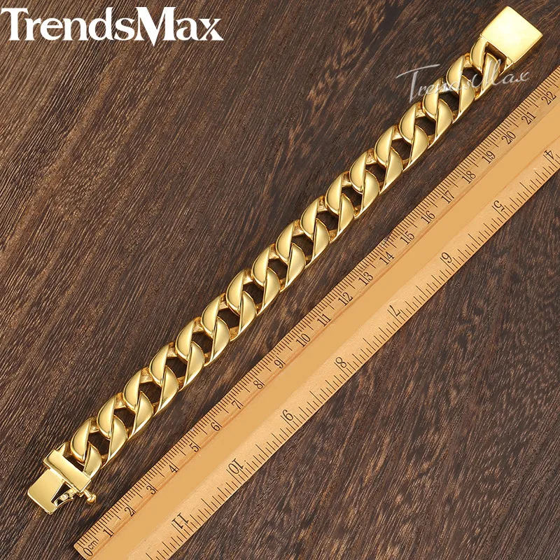 Мужской браслет из нержавеющей стали золотой в стиле хип хоп 15 мм KHB123|bracelets