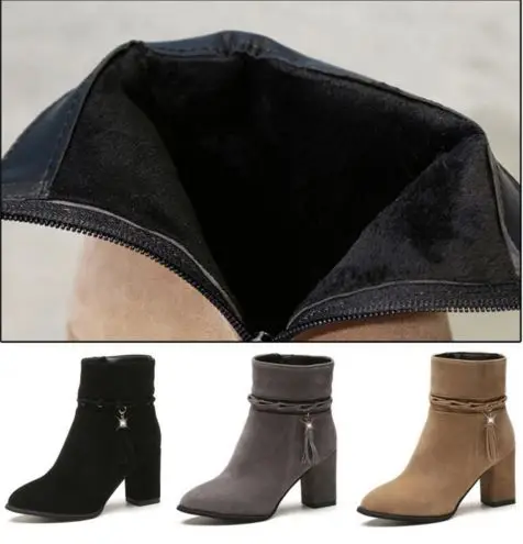 2017 fashion suede Women Boots Tassel Ankle Round Toe Winter Ladies Party Western Stretch Fabric With zipper |